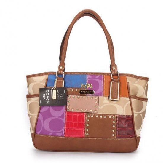 Coach Holiday Matching Stud Large Brown Multi Satchels EBF - Click Image to Close